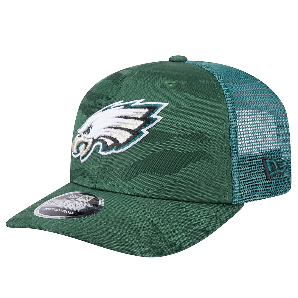 Men's New Era Midnight Green Philadelphia Eagles Adventure Camo Trucker 9SEVENTY Stretch-Snap Adjustable Hat