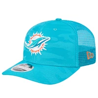 Men's New Era Aqua Miami Dolphins Adventure Camo Trucker 9SEVENTY Stretch-Snap Adjustable Hat