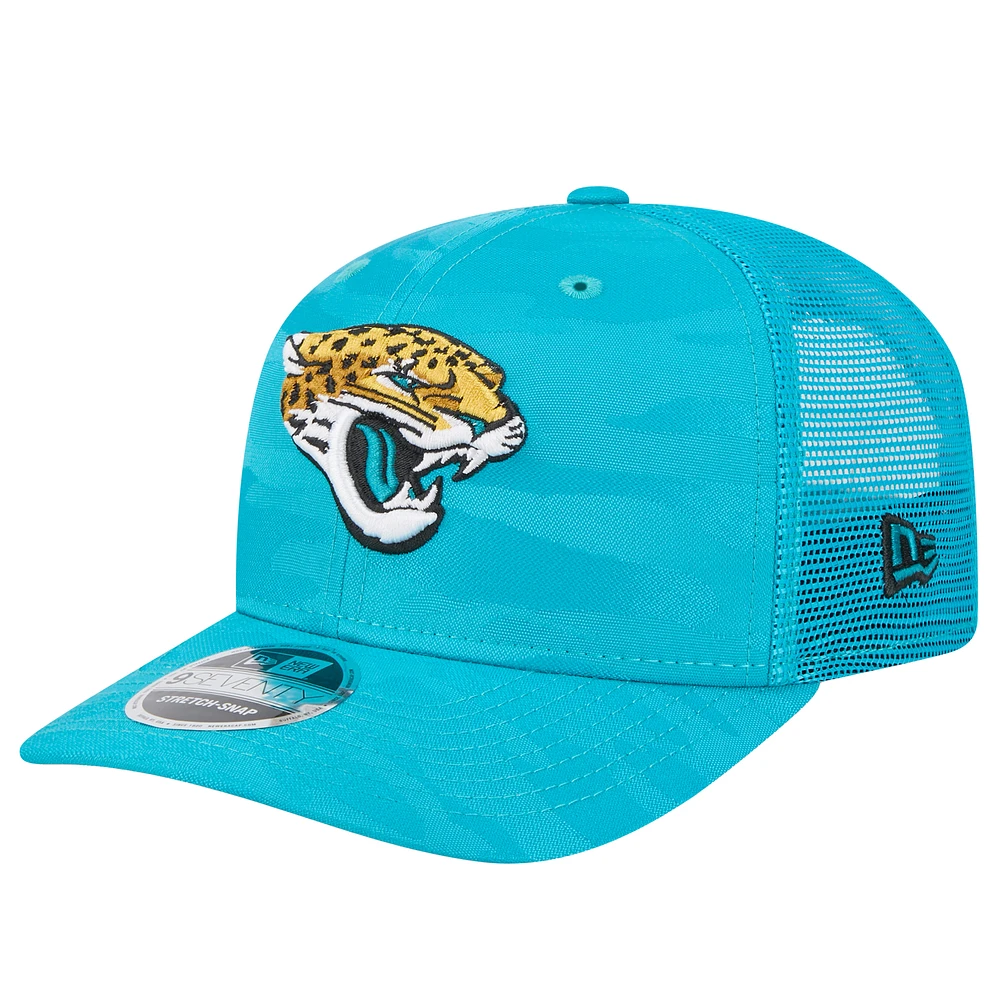 Men's New Era Teal Jacksonville Jaguars Adventure Camo Trucker 9SEVENTY Stretch-Snap Adjustable Hat