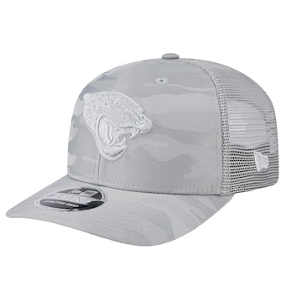 Men's New Era Gray Jacksonville Jaguars Adventure Camo Trucker 9SEVENTY Stretch-Snap Adjustable Hat