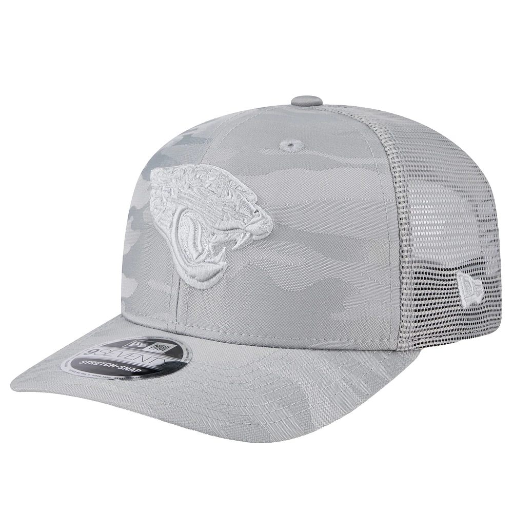 Men's New Era Gray Jacksonville Jaguars Adventure Camo Trucker 9SEVENTY Stretch-Snap Adjustable Hat