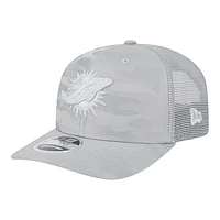 Men's New Era Gray Miami Dolphins Adventure Camo Trucker 9SEVENTY Stretch-Snap Adjustable Hat