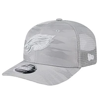 Men's New Era Gray Philadelphia Eagles Adventure Camo Trucker 9SEVENTY Stretch-Snap Adjustable Hat