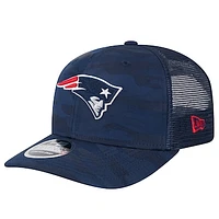 Men's New Era Navy New England Patriots Adventure Camo Trucker 9SEVENTY Stretch-Snap Adjustable Hat