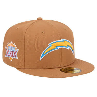 Men's New Era Tan Los Angeles Chargers Color Pack 59FIFTY Fitted Hat with Side Patch