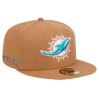 Men's New Era Tan Miami Dolphins Color Pack 59FIFTY Fitted Hat with Side Patch