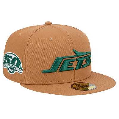 Men's New Era Tan York Jets Color Pack 59FIFTY Fitted Hat with Side Patch