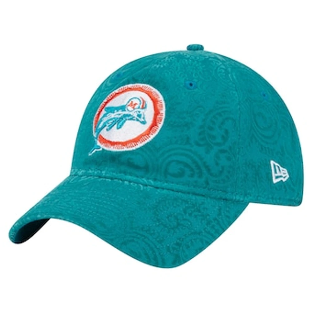 Women's New Era Aqua Miami Dolphins Throwback Flair 9TWENTY Adjustable Hat