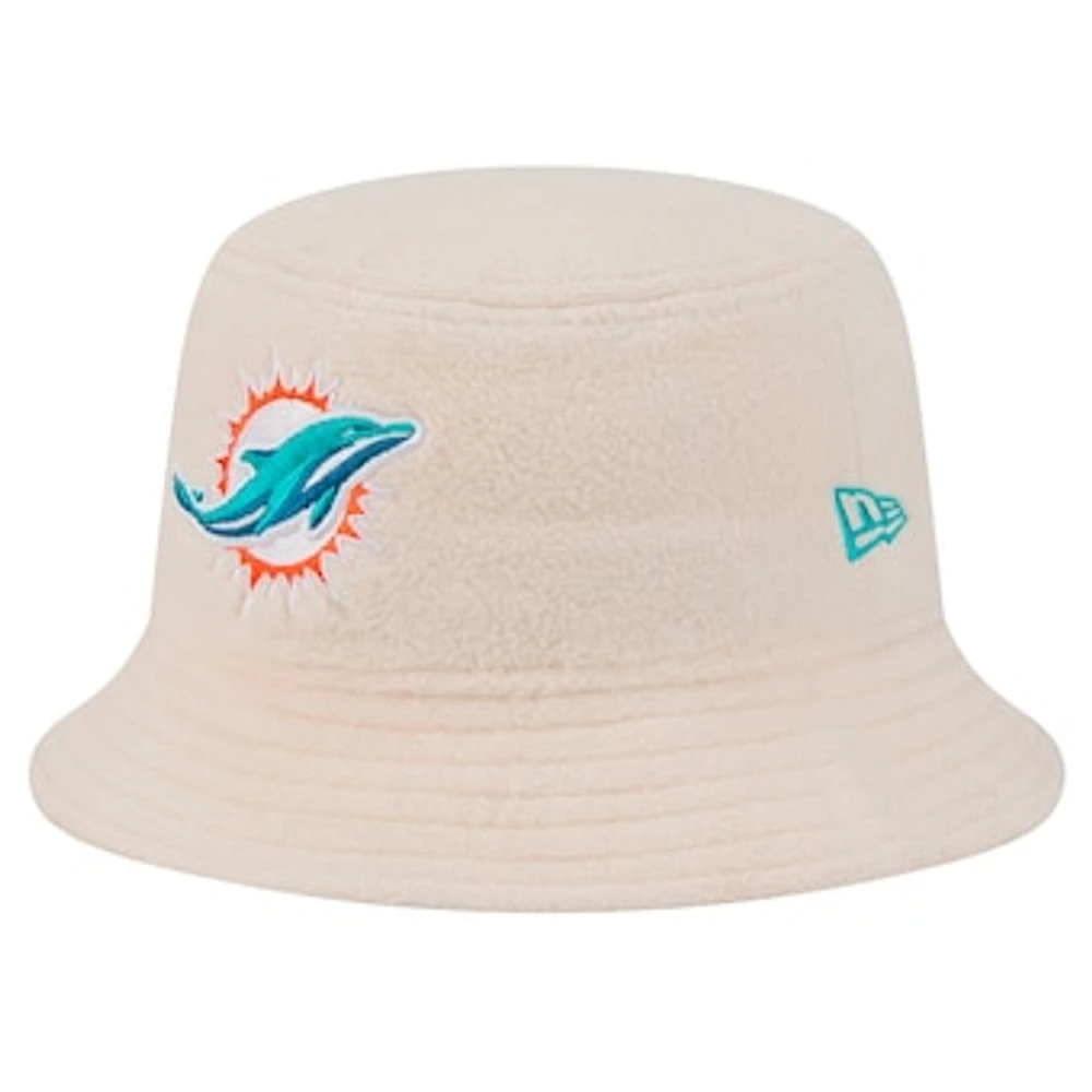 Women's New Era Cream Miami Dolphins Cozy Sherpa Bucket Hat