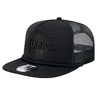 Men's New Era Black Los Angeles Lakers Tone Foam Meshback Golfer Snapback Hat