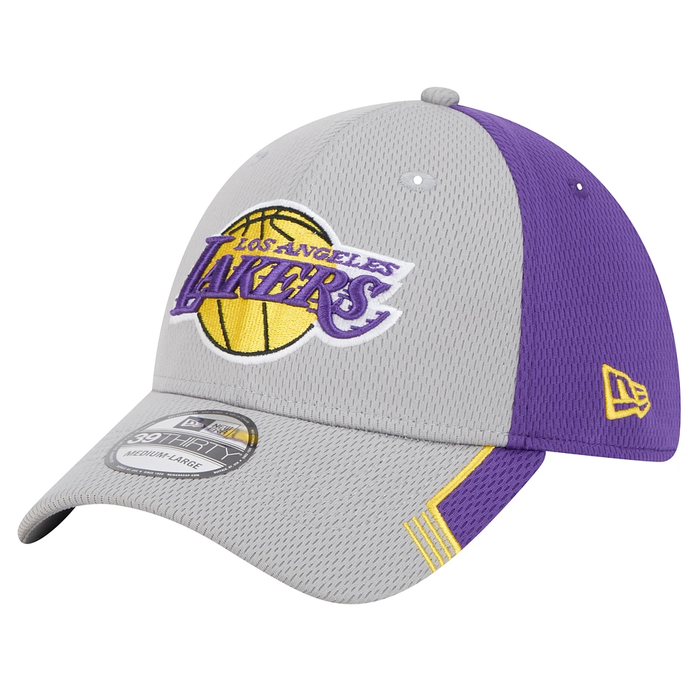 Men's New Era Gray/Purple Los Angeles Lakers Active Trim 39THIRTY Flex Hat