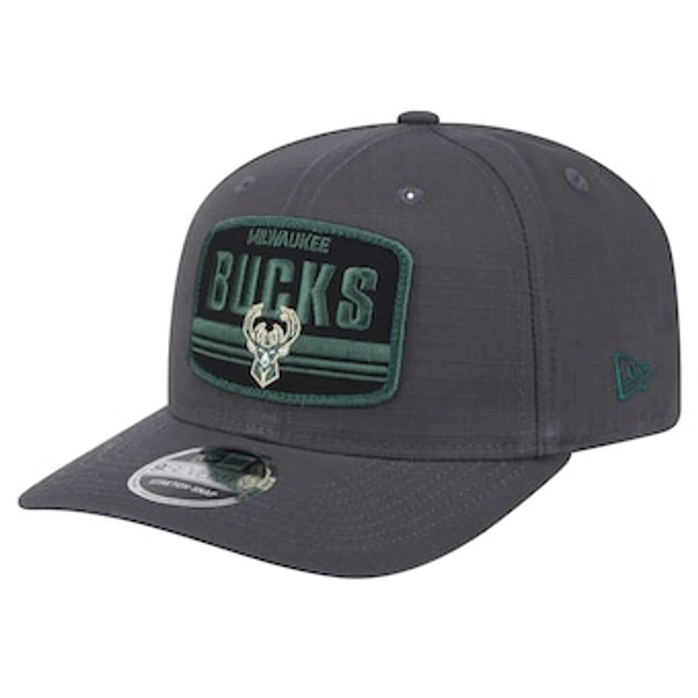 Men's New Era Graphite Milwaukee Bucks Team Elevated Patch 9SEVENTY Adjustable Hat