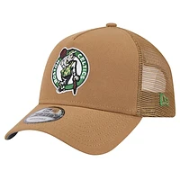 Men's New Era Tan Boston Celtics 9FORTY A-Frame Trucker Adjustable Hat