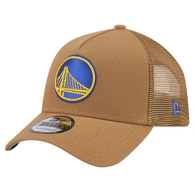 Men's New Era Tan Golden State Warriors 9FORTY A-Frame Trucker Adjustable Hat