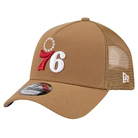 Men's New Era Tan Philadelphia 76ers 9FORTY A-Frame Trucker Adjustable Hat