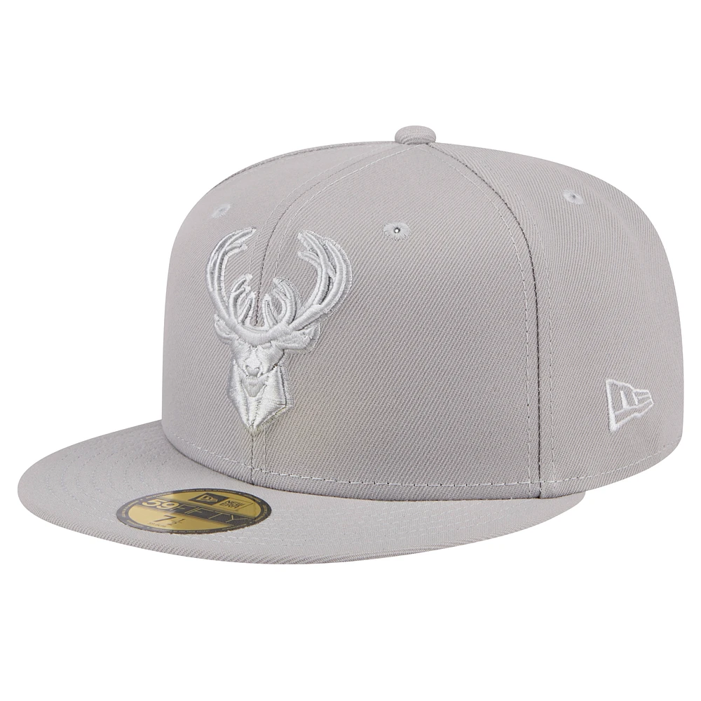 Men's New Era Gray Milwaukee Bucks Color Pack 59FIFTY Fitted Hat