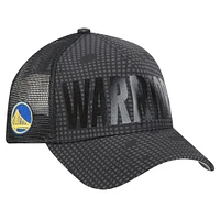 Men's New Era Black Golden State Warriors Midnight Ink Tonal A-Frame Trucker 9FORTY Adjustable Hat