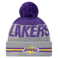 Men's New Era Gray Los Angeles Lakers Sport Night Runner Cuffed Knit Hat with Pom