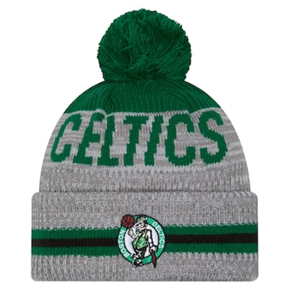 Men's New Era Gray Boston Celtics Sport Night Runner Cuffed Knit Hat with Pom