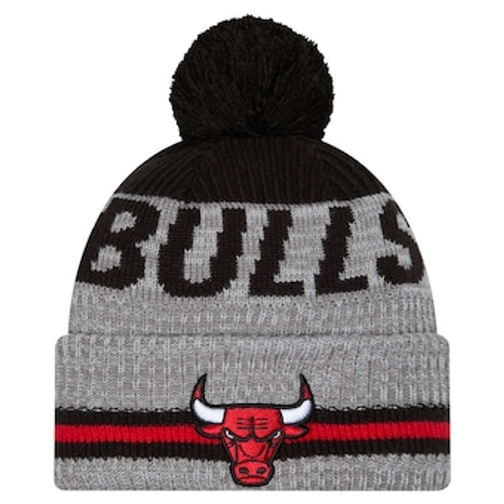 Men's New Era Gray Chicago Bulls Sport Night Runner Cuffed Knit Hat with Pom