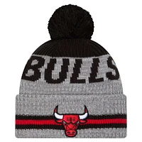 Men's New Era Gray Chicago Bulls Sport Night Runner Cuffed Knit Hat with Pom