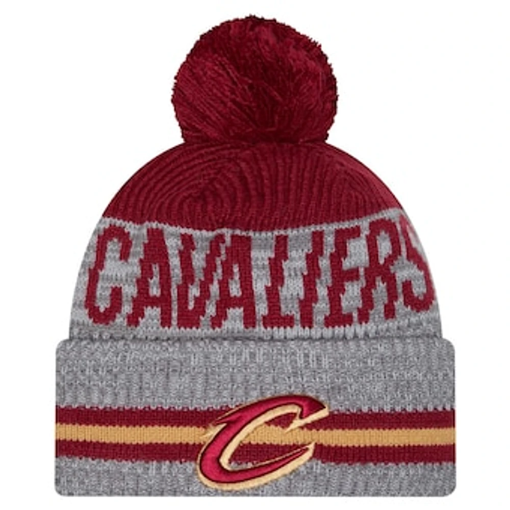 Men's New Era Gray Cleveland Cavaliers Sport Night Runner Cuffed Knit Hat with Pom