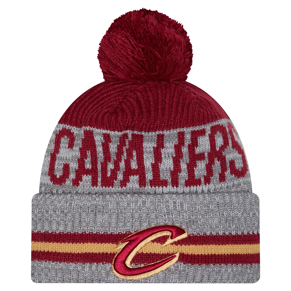 Men's New Era Gray Cleveland Cavaliers Sport Night Runner Cuffed Knit Hat with Pom