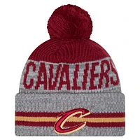 Men's New Era Gray Cleveland Cavaliers Sport Night Runner Cuffed Knit Hat with Pom