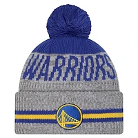 Men's New Era Gray Golden State Warriors Sport Night Runner Cuffed Knit Hat with Pom