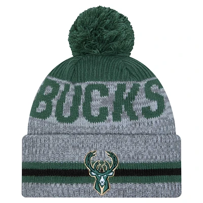 Men's New Era Gray Milwaukee Bucks Sport Night Runner Cuffed Knit Hat with Pom