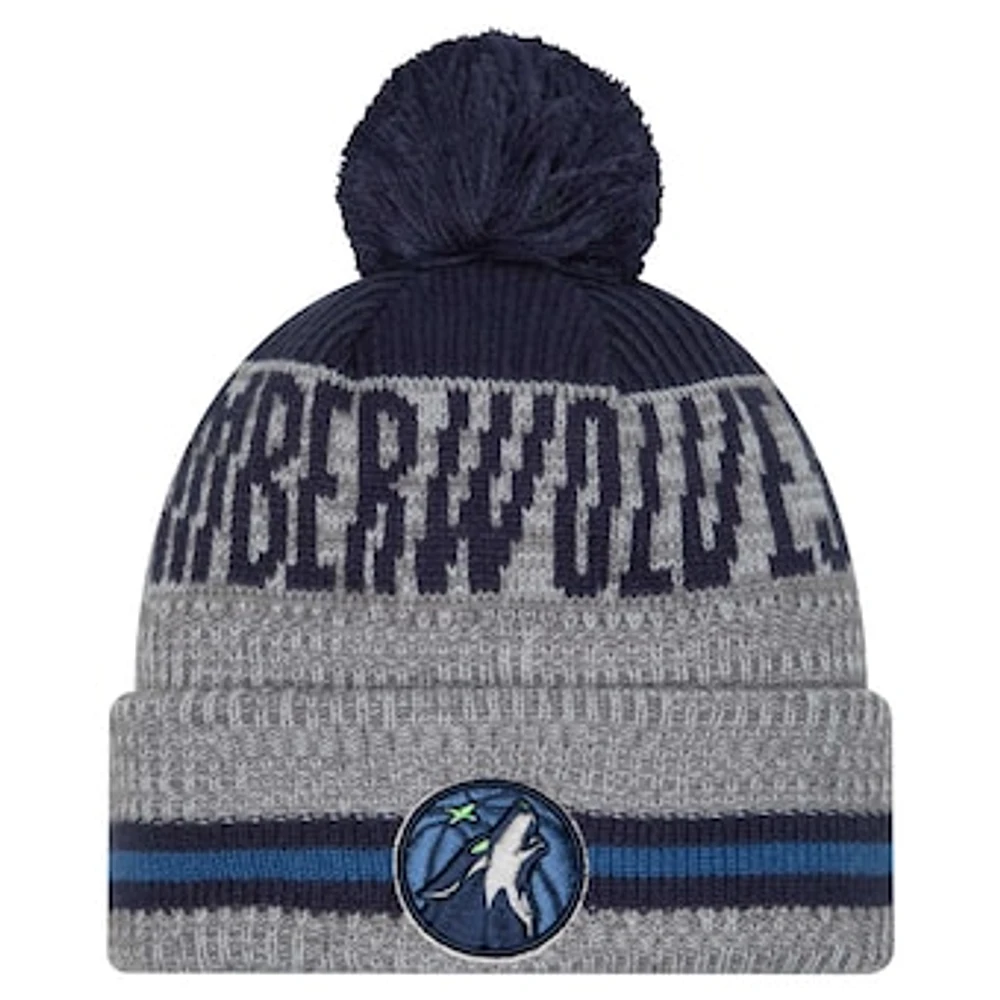 Men's New Era Gray Minnesota Timberwolves Sport Night Runner Cuffed Knit Hat with Pom