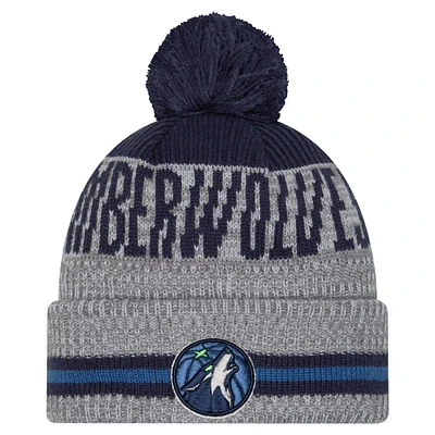 Men's New Era Gray Minnesota Timberwolves Sport Night Runner Cuffed Knit Hat with Pom