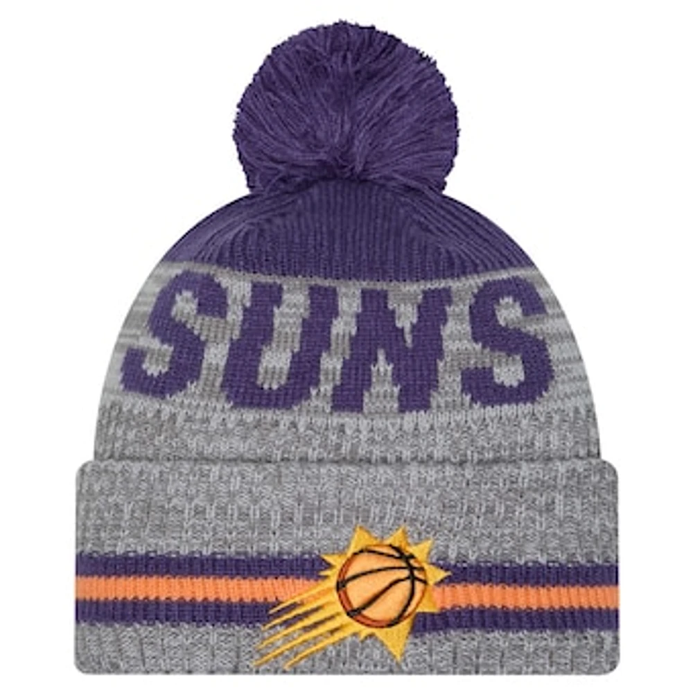 Men's New Era Gray Phoenix Suns Sport Night Runner Cuffed Knit Hat with Pom