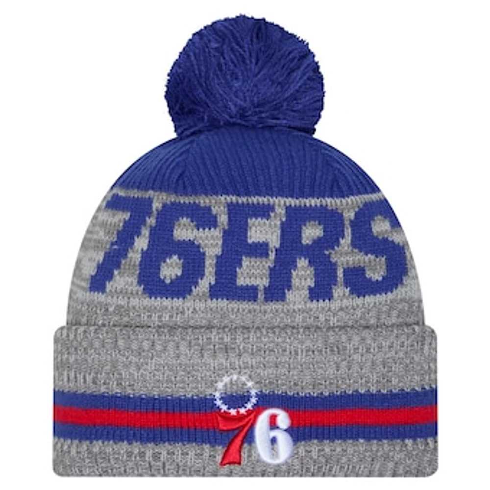 Men's New Era Gray Philadelphia 76ers Sport Night Runner Cuffed Knit Hat with Pom