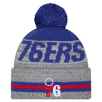 Men's New Era Gray Philadelphia 76ers Sport Night Runner Cuffed Knit Hat with Pom