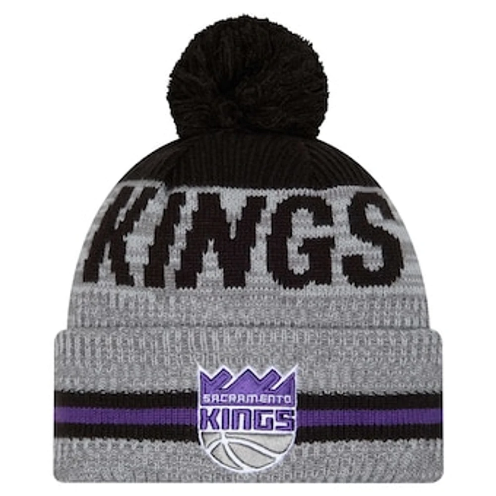 Men's New Era Gray Sacramento Kings Sport Night Runner Cuffed Knit Hat with Pom