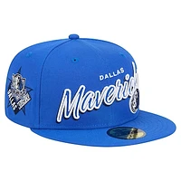 Men's New Era Blue Dallas Mavericks Sport Night Script Sided 59FIFTY Fitted Hat