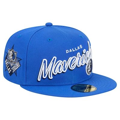 Men's New Era Blue Dallas Mavericks Sport Night Script Sided 59FIFTY Fitted Hat