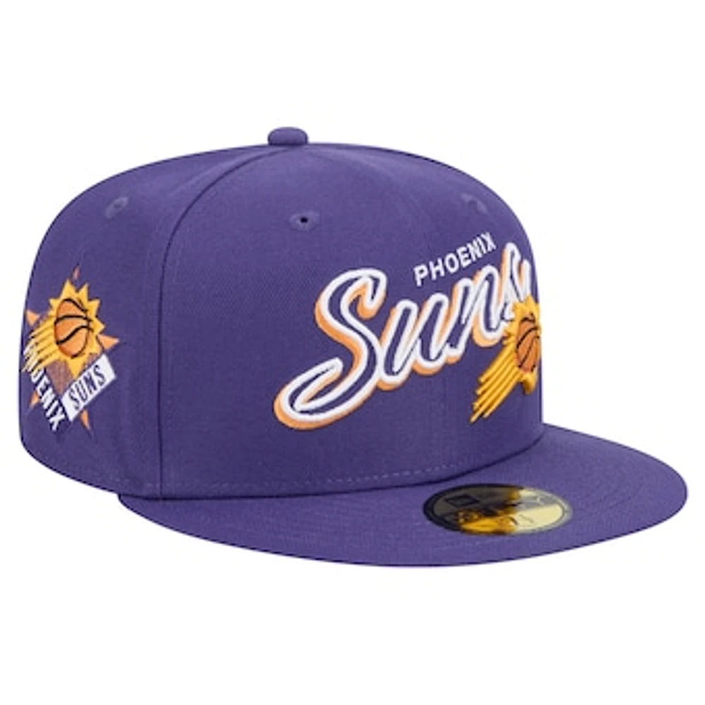 Men's New Era Purple Phoenix Suns Sport Night Script Sided 59FIFTY Fitted Hat