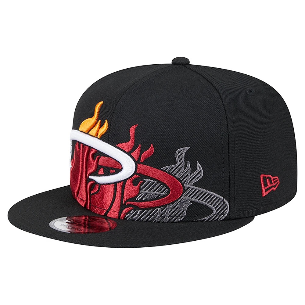 Men's New Era Black Miami Heat Sport Night Team Shadow 9FIFTY Snapback Hat