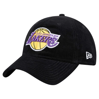 Men's New Era  Black Los Angeles Lakers Throwback Corded 9TWENTY Adjustable Hat