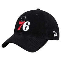 Men's New Era  Black Philadelphia 76ers Throwback Corded 9TWENTY Adjustable Hat