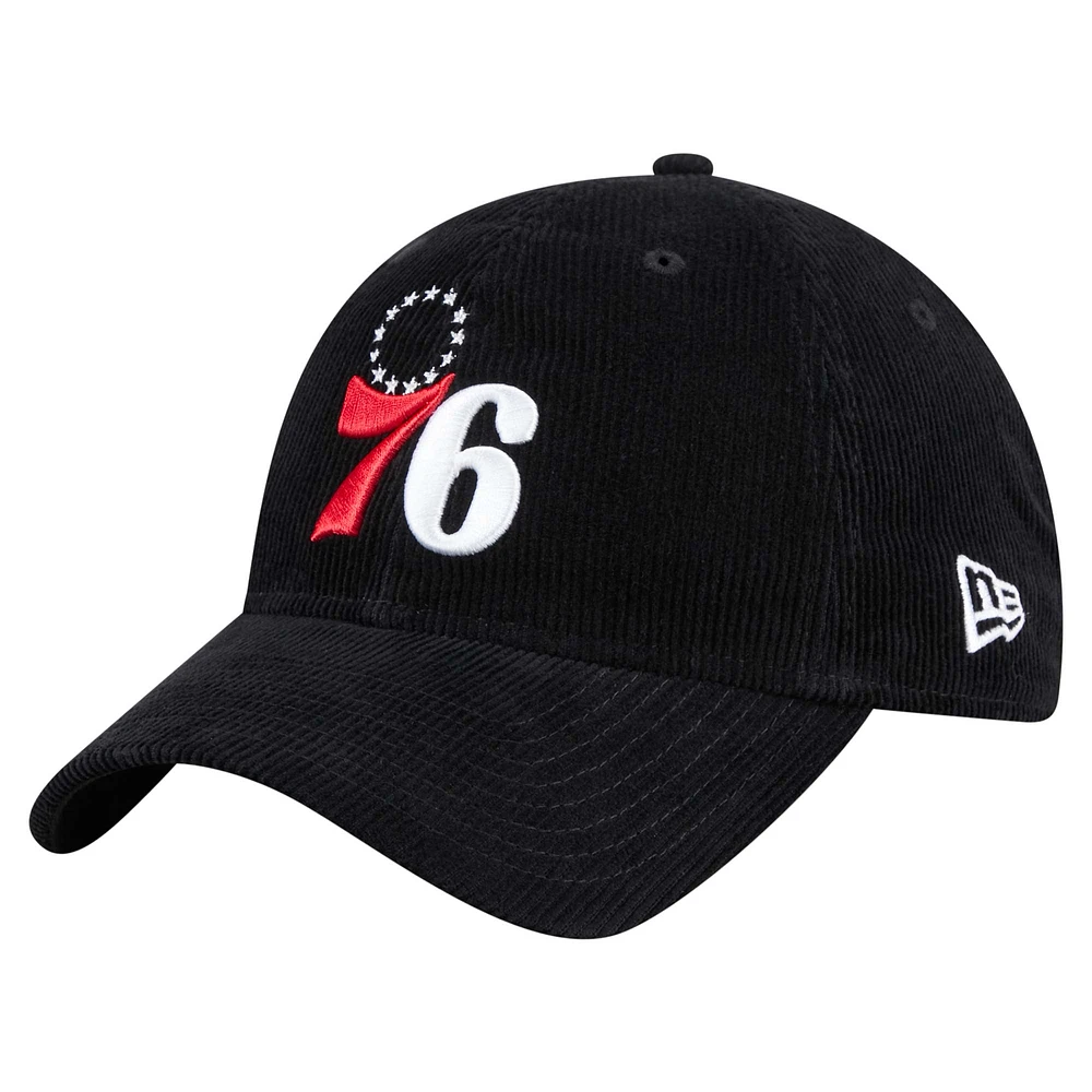 Men's New Era  Black Philadelphia 76ers Throwback Corded 9TWENTY Adjustable Hat