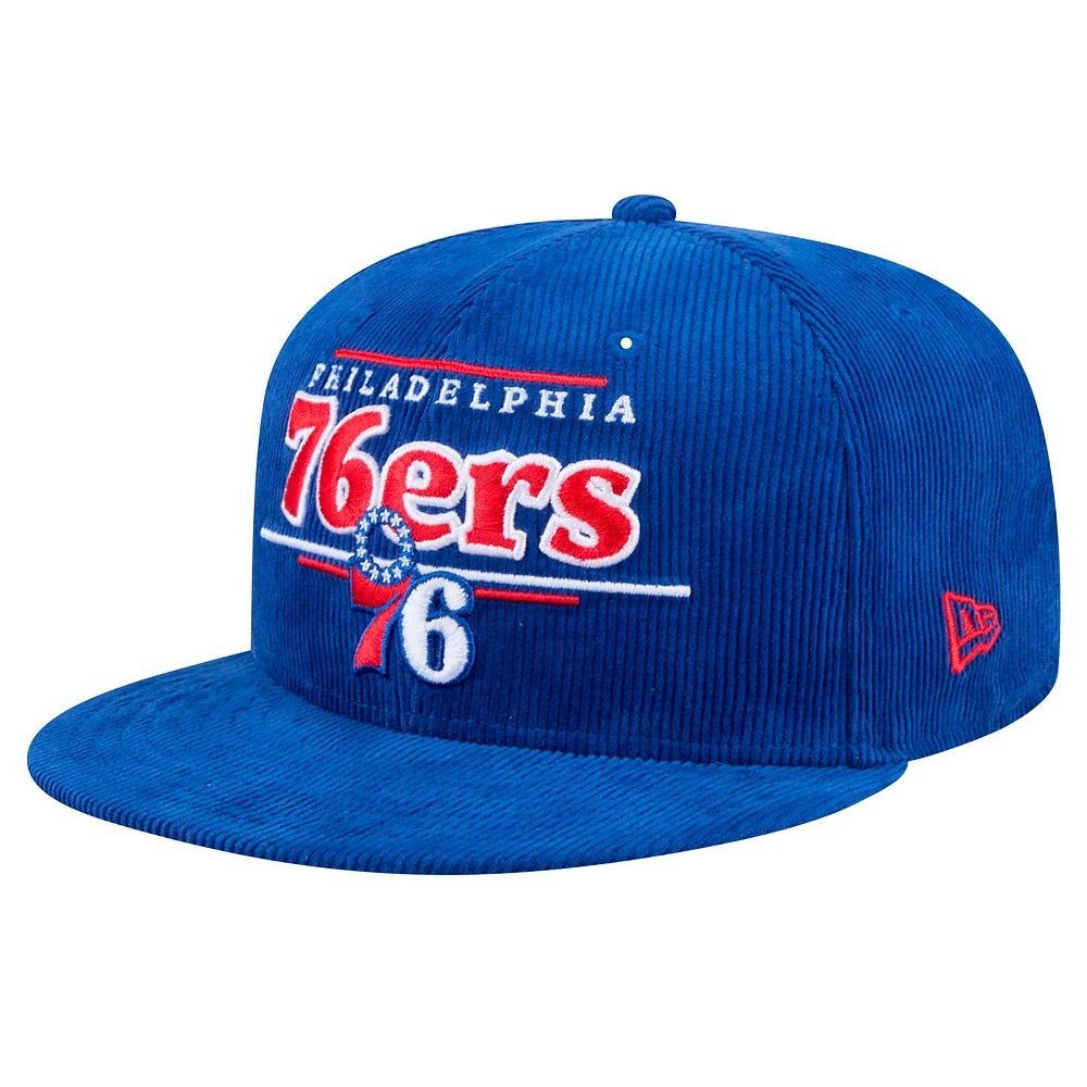 Men's New Era Royal Philadelphia 76ers Throwback Display Corduroy 9FIFTY Snapback Hat