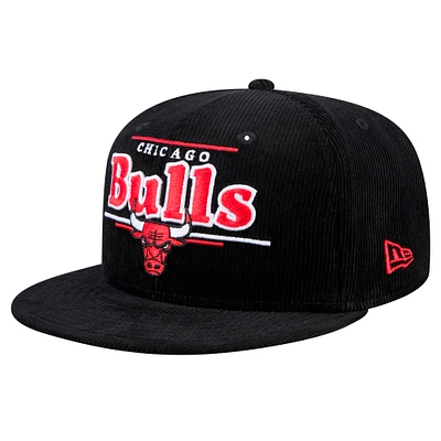 Men's New Era Black Chicago Bulls Throwback Display Corduroy 9FIFTY Snapback Hat