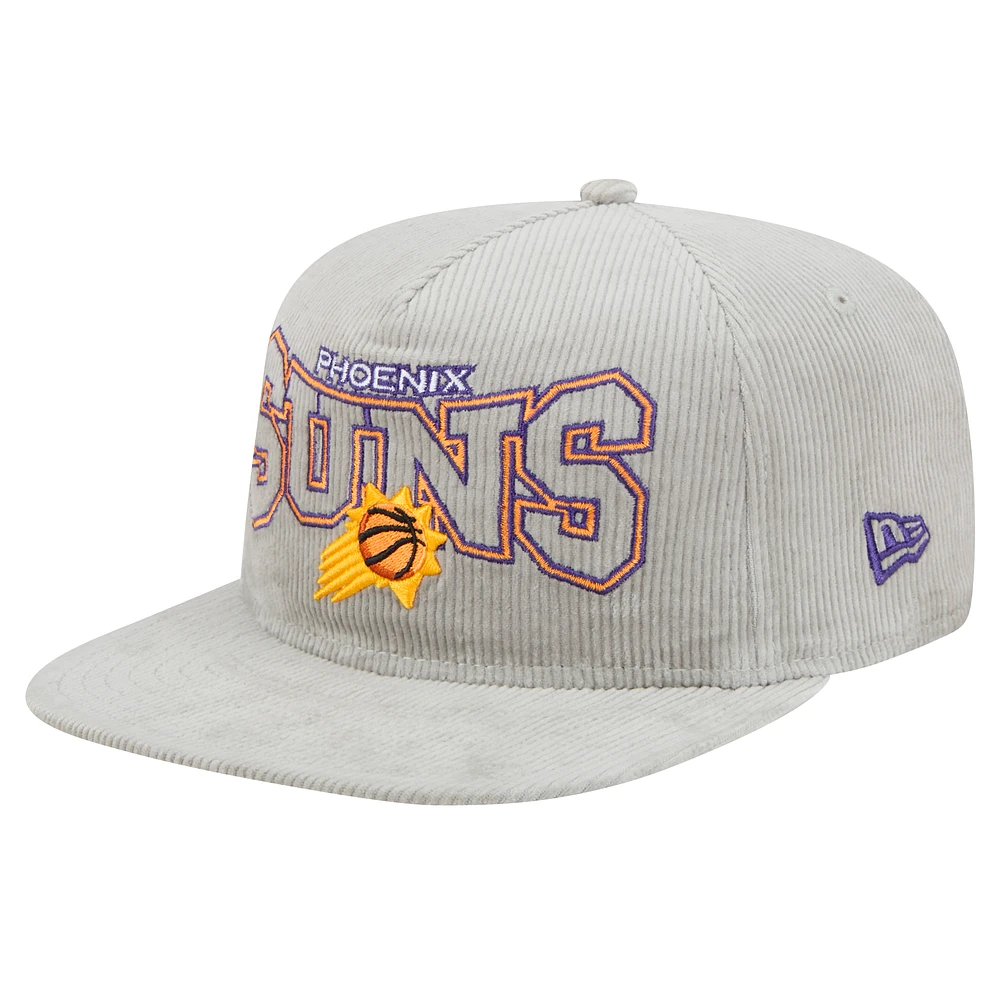 Men's New Era Gray Phoenix Suns Throwback Corduroy Golfer Snapback Hat