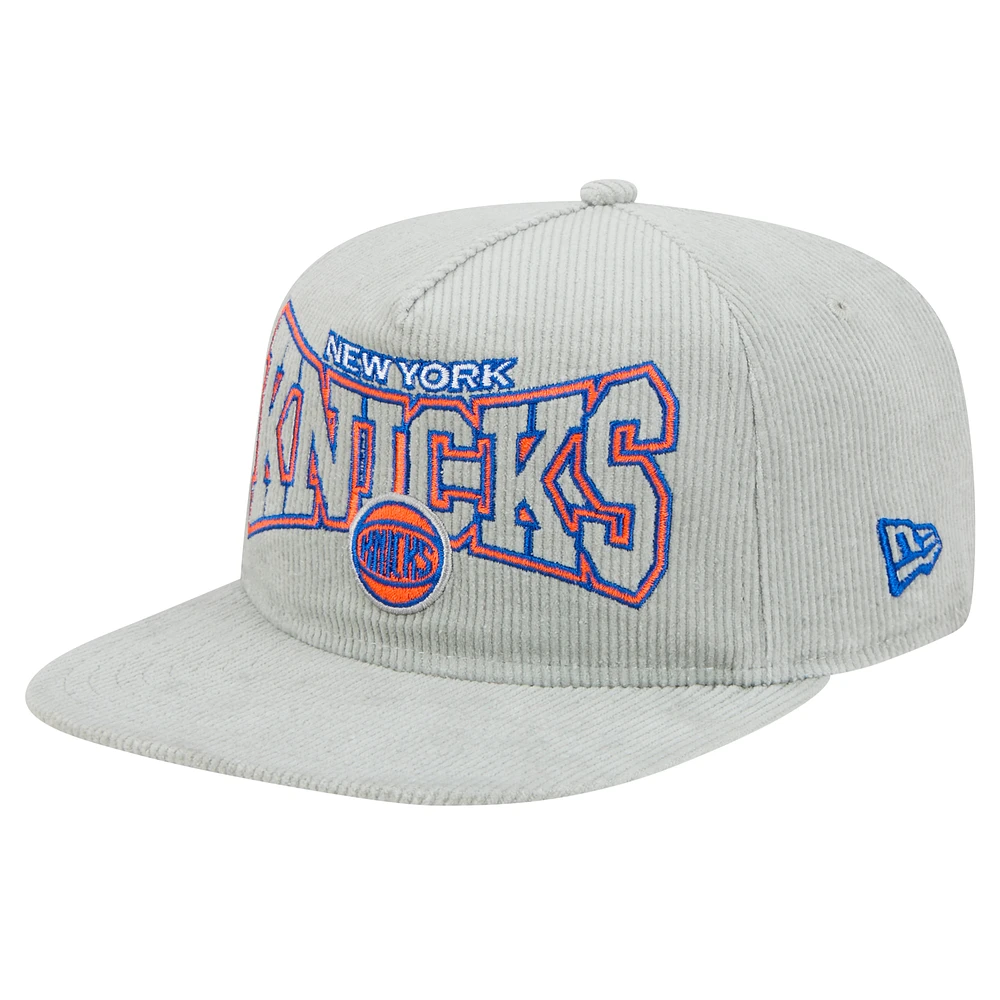 Men's New Era Gray New York Knicks Throwback Corduroy Golfer Snapback Hat