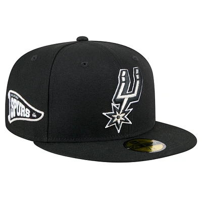 Men's New Era Black San Antonio Spurs Throwback Pennant 59FIFTY Fitted Hat