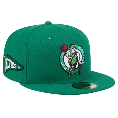 Men's New Era Kelly Green Boston Celtics Throwback Pennant 59FIFTY Fitted Hat