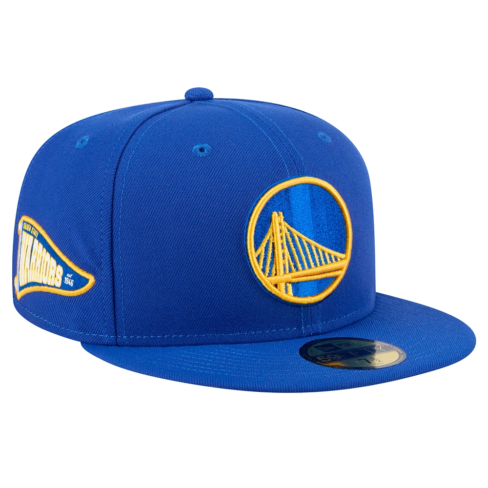 Men's New Era Royal Golden State Warriors Throwback Pennant 59FIFTY Fitted Hat